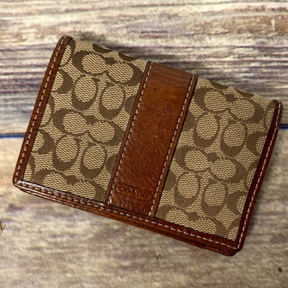 Coach Handbags - Coach Logo Canvas & Leather Bi-Fold Mini Wallet